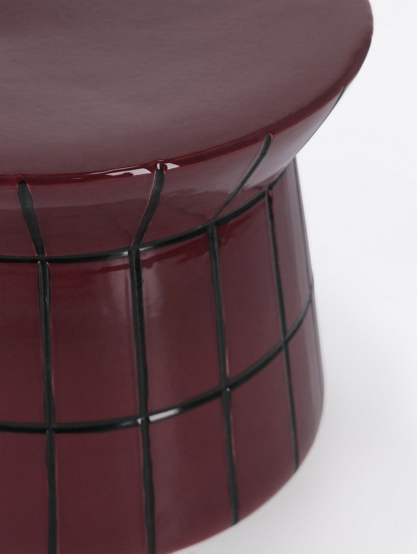 Tavolino decorativo in terracotta smaltata bordeaux fatto a mano H30 - ABBES