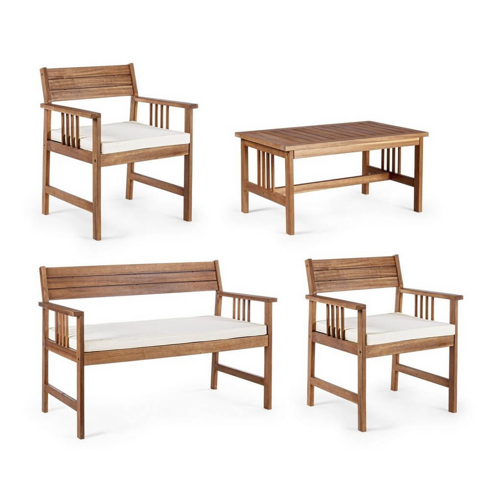 Set da 4 Salotto da Giardino in Legno di Acacia con Cuscini - SERENITY