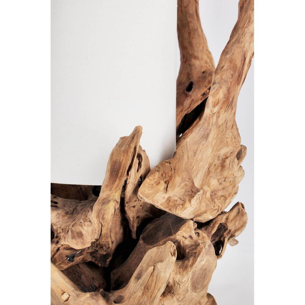 Lampada da Tavolo in Legno di Teak Riciclato con Paralume Cilindrico - ACE