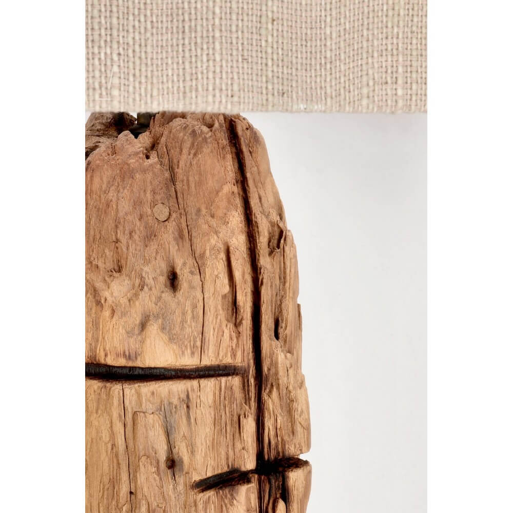 Lampada Piantana in Legno di Teak Riciclato con Paralume Beige - KLETA