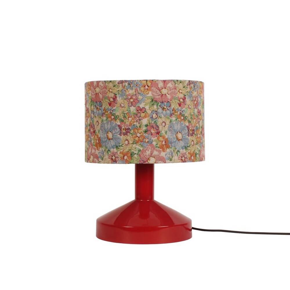 Lampada da Tavolo Rossa con Paralume in Tessuto Floreale H40 - MALDHA