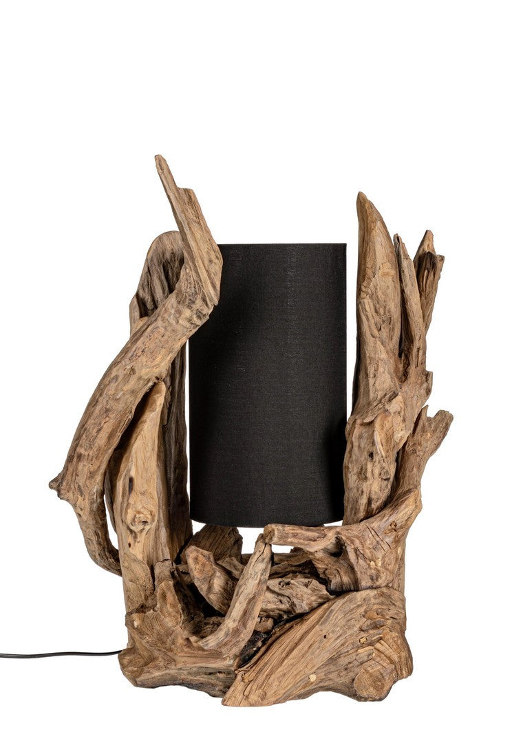 Lampada da Tavolo in Legno di Teak Riciclato con Paralume Nero H70 - ANANYA