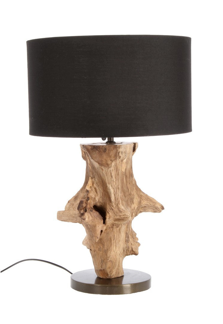 Lampada da Tavolo in Legno di Teak Riciclato con Paralume Nero H55 - ANANYA