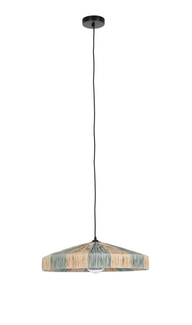 Lampadario a Sospensione in Rafia Naturale con Paralume Piatto Azzurro - MEI-WEN