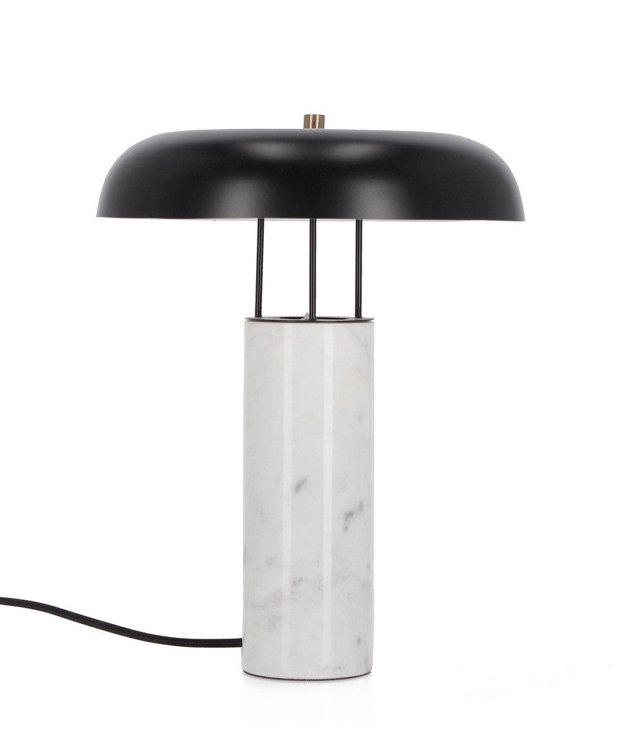 Lampada da Tavolo con Base in Marmo Bianco e Paralume Nero in Metallo - SHIORI