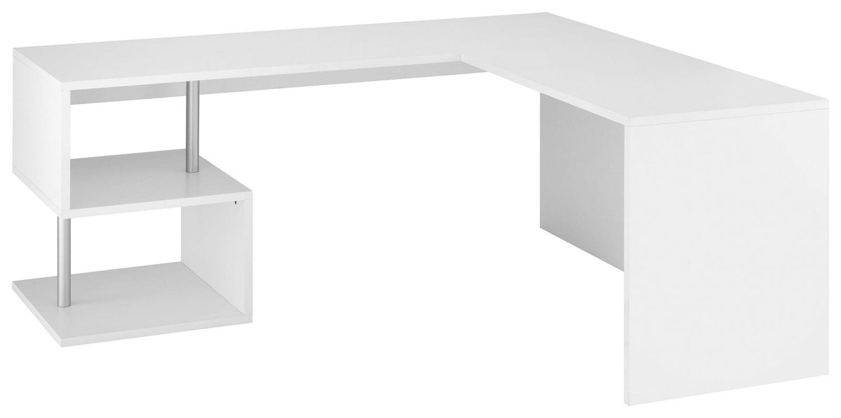 Scrivania HERMES bianco lucido ad angolo su sfondo bianco, vista di tre quarti #colore_Bianco Lucido