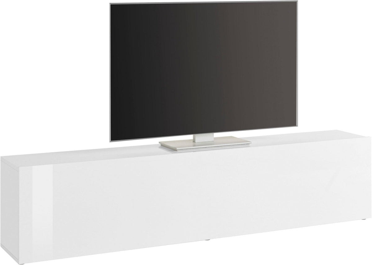Porta TV ECHO bianco lucido visto di tre quarti con anta a ribalta, sfondo bianco #colore_Bianco Lucido