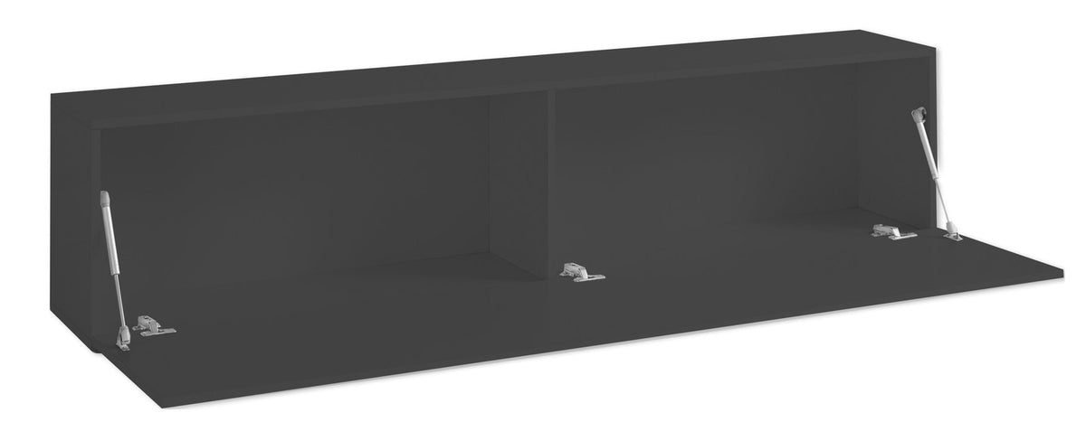 Porta TV ECHO antracite opaco con ribalta aperta verso il basso e due vani interni #colore_Antracite Opaco