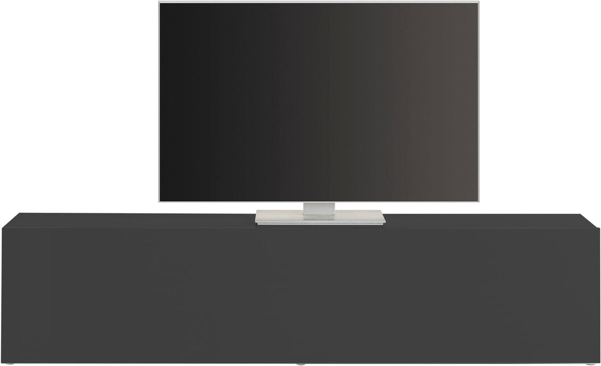 Porta TV ECHO antracite opaco frontale senza maniglie con televisore appoggiato sopra #colore_Antracite Opaco