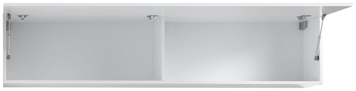 Interno del pensile ECHO bianco lucido con anta aperta, cerniere e pistoncini a gas #colore_Bianco Lucido