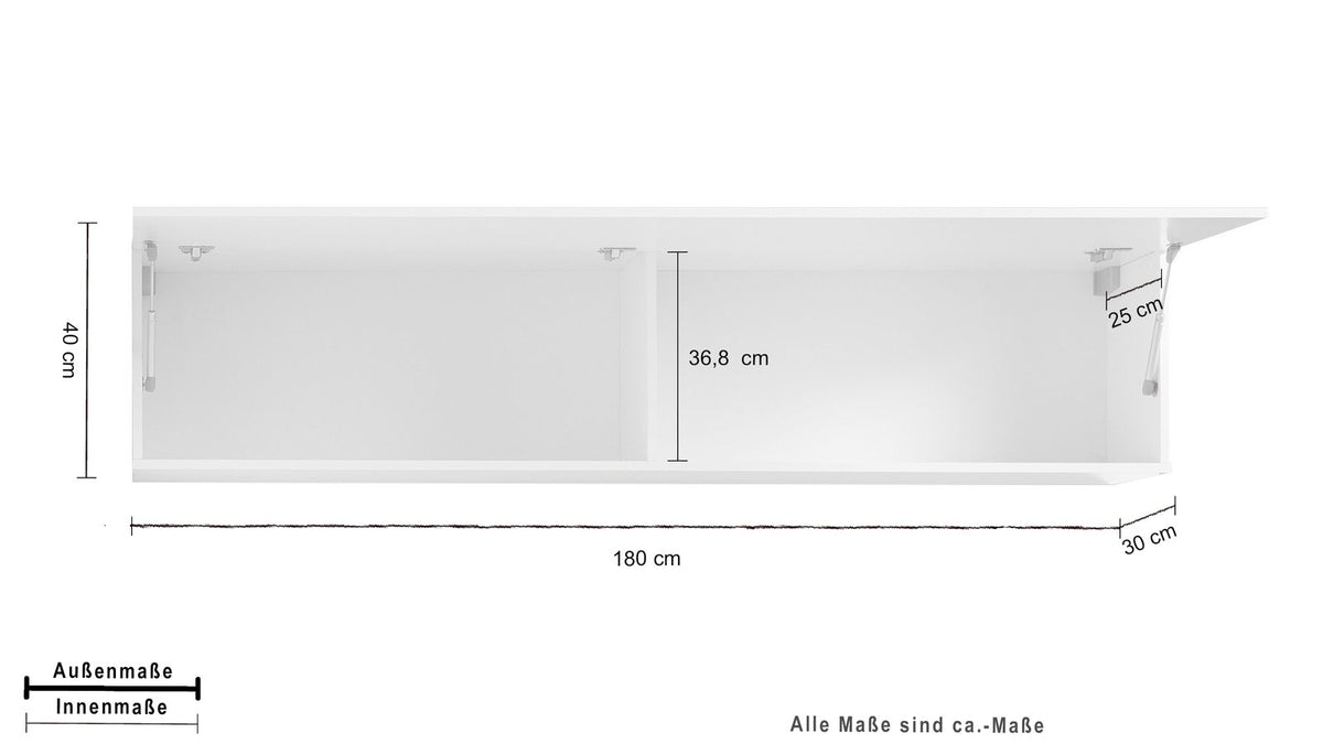 Pensile ECHO bianco lucido aperto con misure: 180 cm larghezza, 40 cm altezza, 30 cm profondità #colore_Bianco Lucido