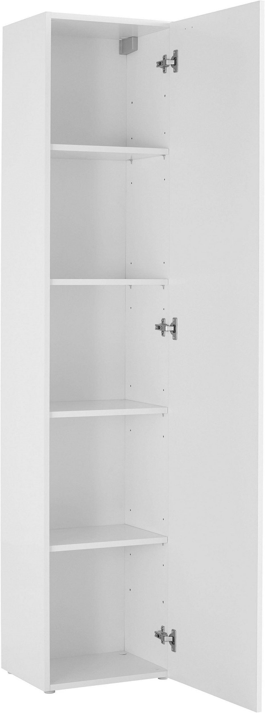 Colonna ECHO bianco lucido con anta aperta che mostra cinque vani e cerniere #colore_Bianco Lucido