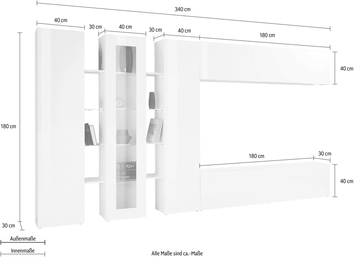 Parete attrezzata ECHO 1 antracite opaco con quote dimensionali di larghezza dei moduli #colore_Antracite Opaco