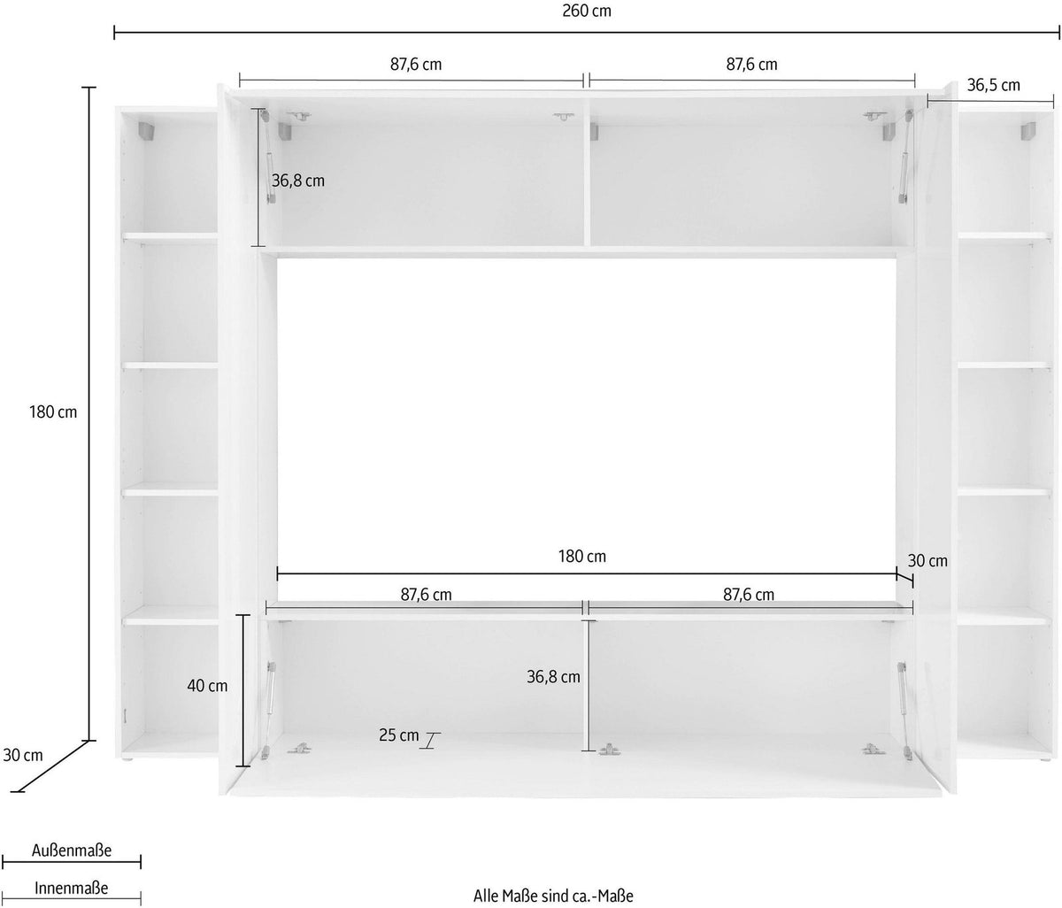 Misure della parete attrezzata ECHO antracite opaco: larghezza 260 cm e profondità 30 cm #colore_Antracite Opaco