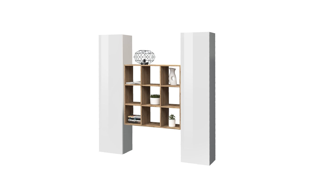 Parete attrezzata ECHO bianco lucido ripresa di tre quarti su sfondo bianco #colore_Bianco Lucido