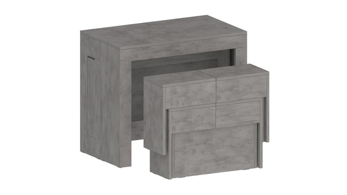 Elementi ORION cemento bronx ripiegati su fondo bianco, moduli interni parzialmente visibili #colore_Cemento Bronx