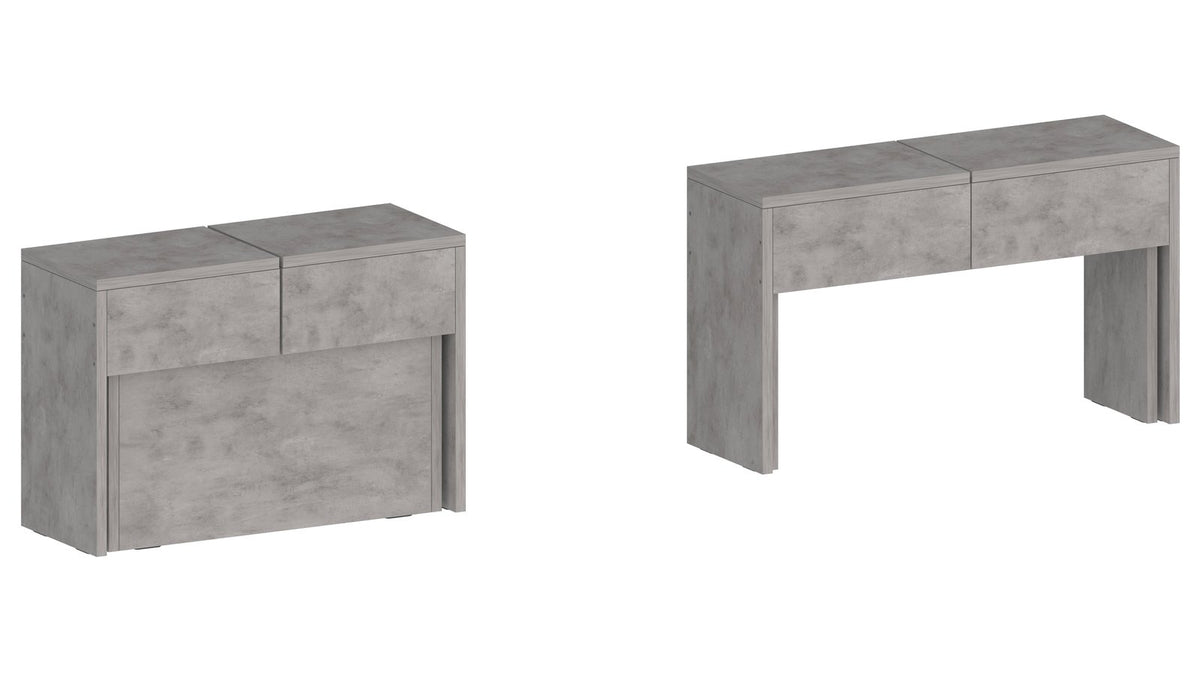 Panca ORION cemento bronx chiusa e allungata affiancate su fondo bianco #colore_Cemento Bronx