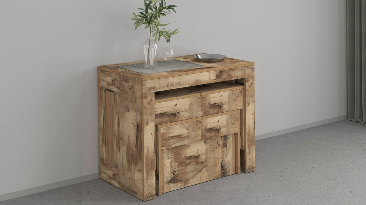 Mobile basso ORION acero pereira con cassetti e elemento scorrevole laterale #colore_Acero Pereira