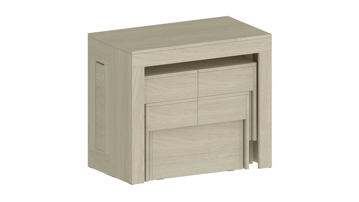 Mobile ORION olmo beige su fondo bianco con inserto in rattan #colore_Olmo