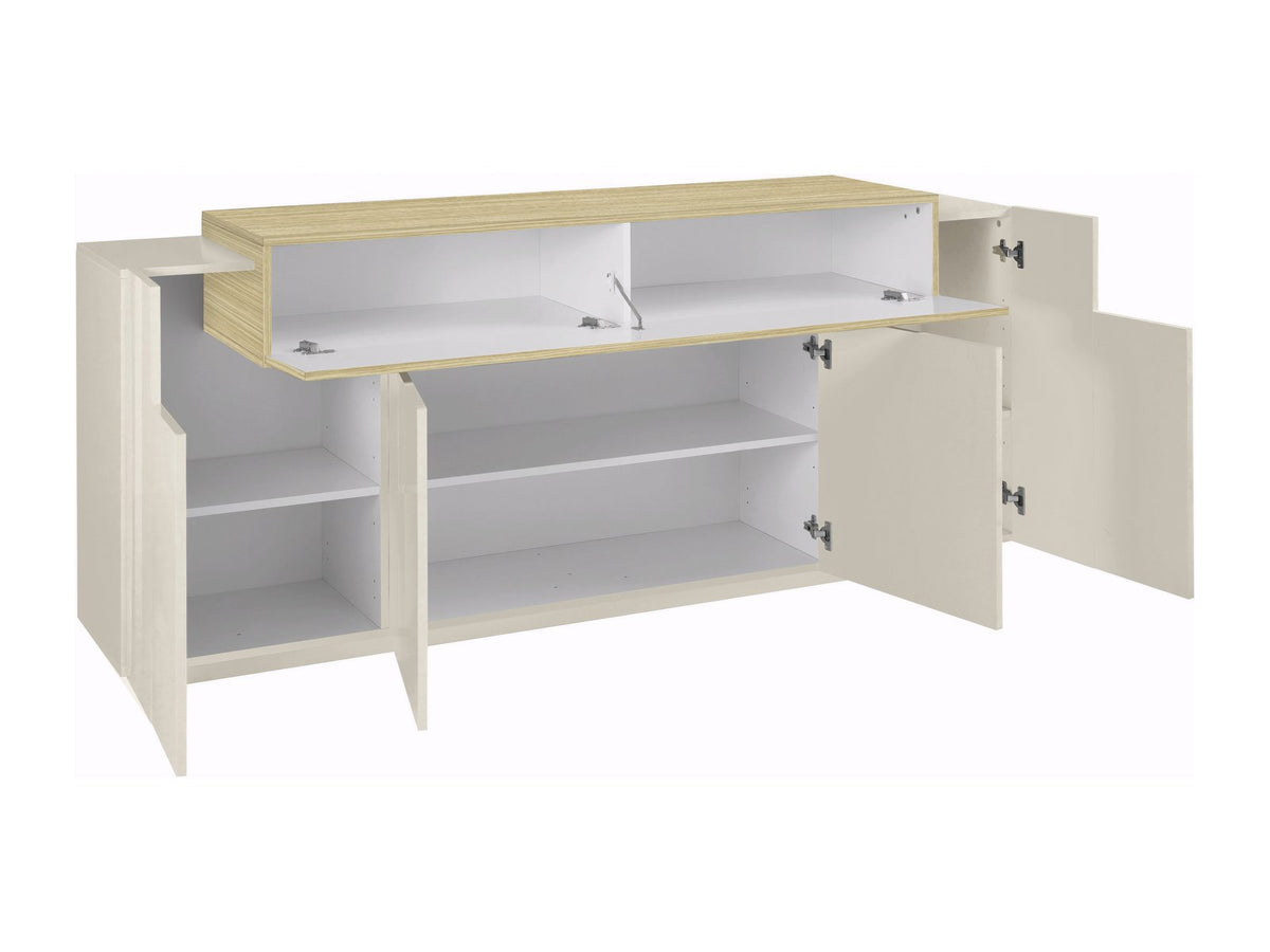 Credenza CELESTIA cashmere con ante laterali e ribalta centrale sollevata, interno con ripiani bianchi #colore_Cashmere