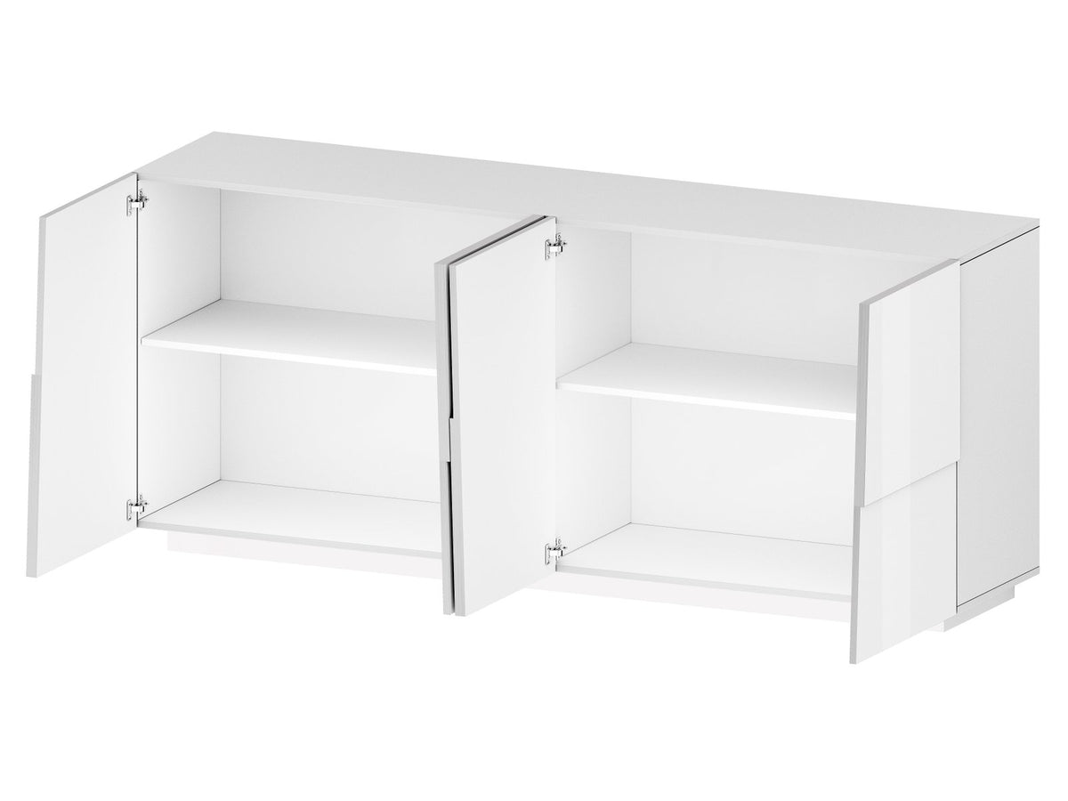 Credenza INFINITY bianco lucido con due vani aperti e ripiani interni, su fondo bianco #colore_Bianco Lucido