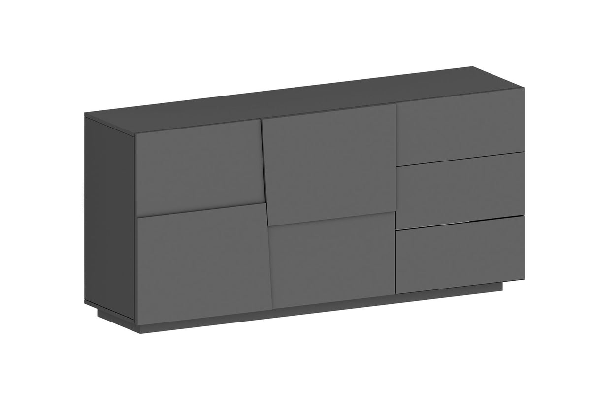 Render della credenza INFINITY antracite opaco con pannelli sfalsati su fondo bianco #colore_Antracite Opaco