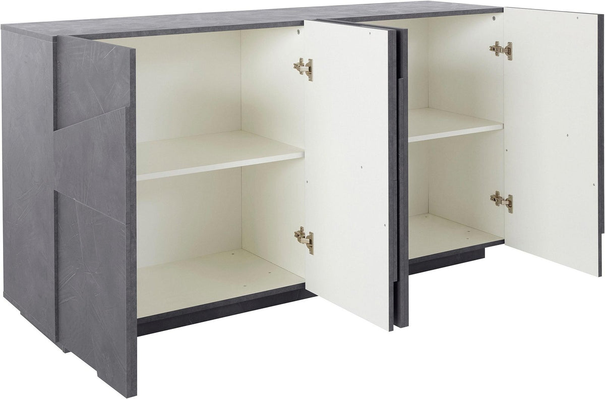Credenza PULSE ardesia con ante aperte, interno bianco crema e cerniere dorate a vista #colore_Ardesia