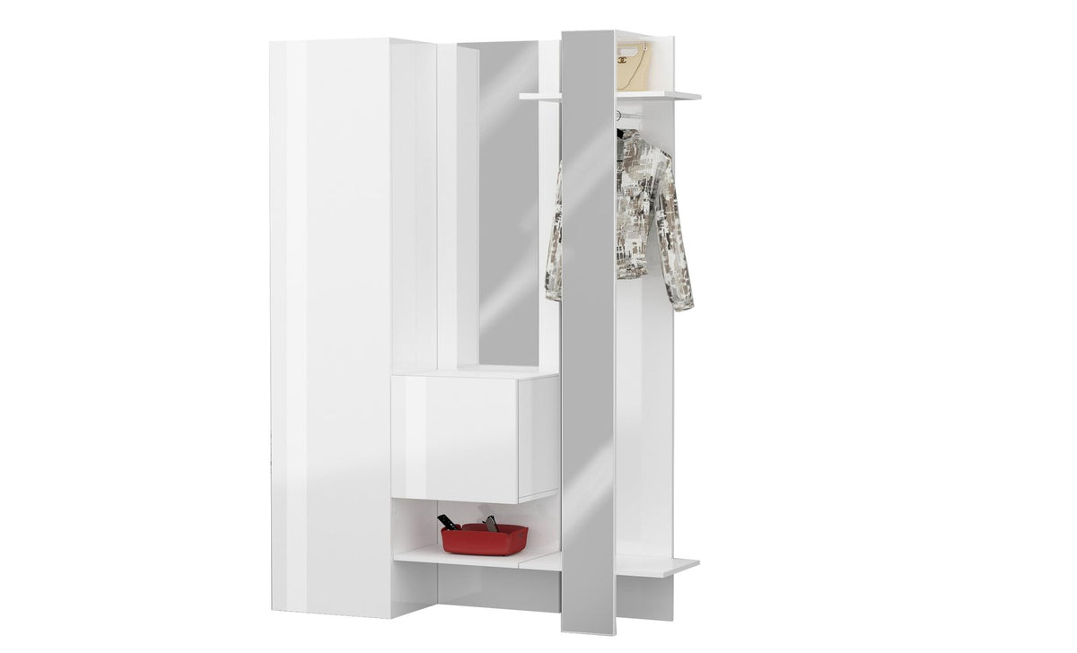 Scarpiera PHOENIX bianco lucido frontale su sfondo bianco con specchi a tutta altezza