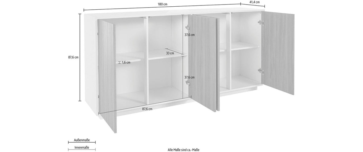 Disegno quotato della credenza ENIGMA antracite opaco: 180 cm di larghezza, 41,4 cm di profondità #colore_Antracite Opaco