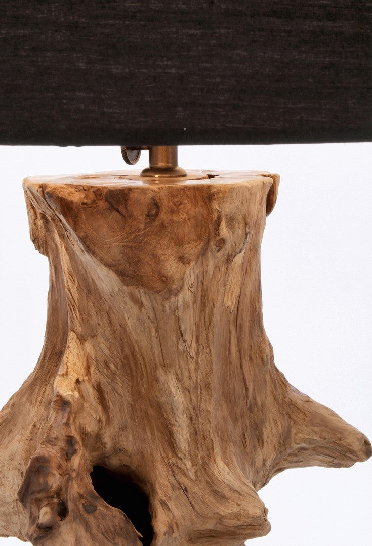 Lampada da Tavolo in Legno di Teak Riciclato con Paralume Nero H55 - ANANYA