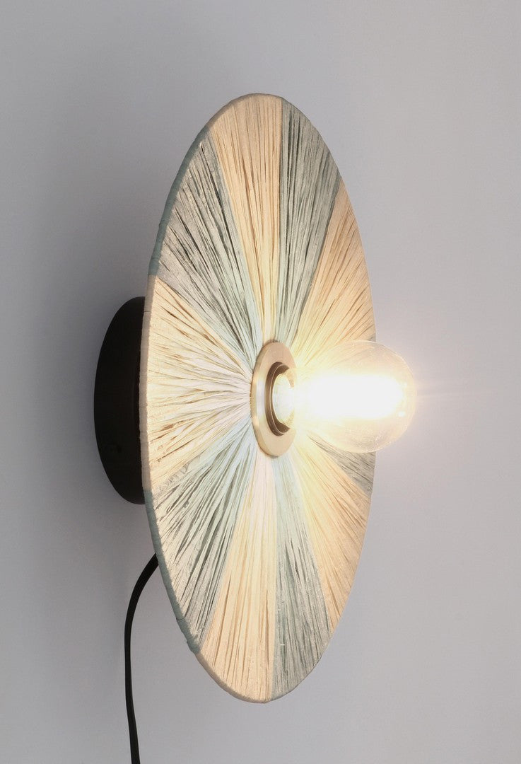 Applique da Parete in Rafia e Metallo Disco Naturale Azzurro D33 - MEI WEN