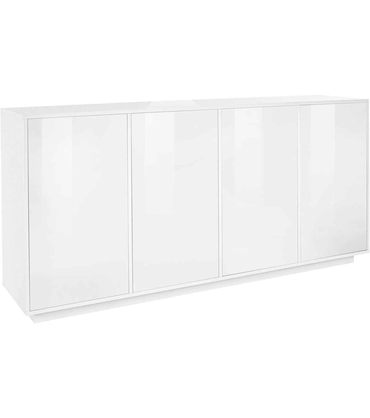 Credenza ENIGMA bianco lucido su sfondo bianco, vista tre quarti con ante chiuse #colore_Bianco Lucido