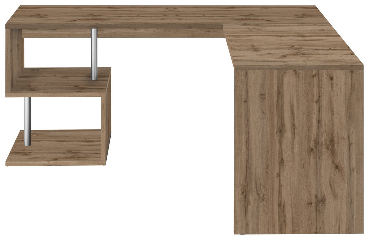 Scrivania HERMES rovere frontale su sfondo bianco con ripiani sfalsati a sinistra #colore_Rovere