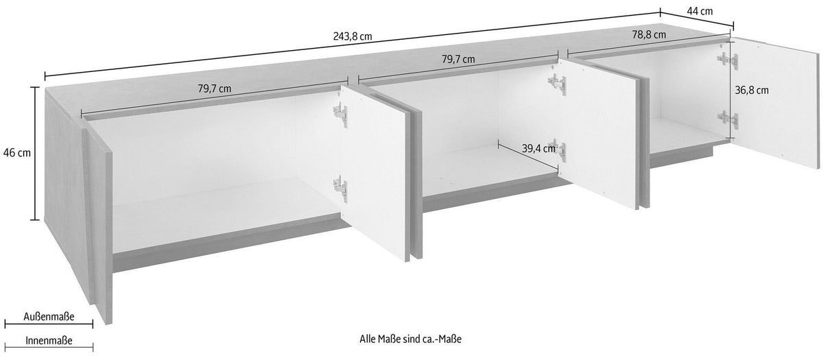 Porta TV PULSE ardesia con ante aperte che mostrano i vani interni vuoti #colore_Ardesia