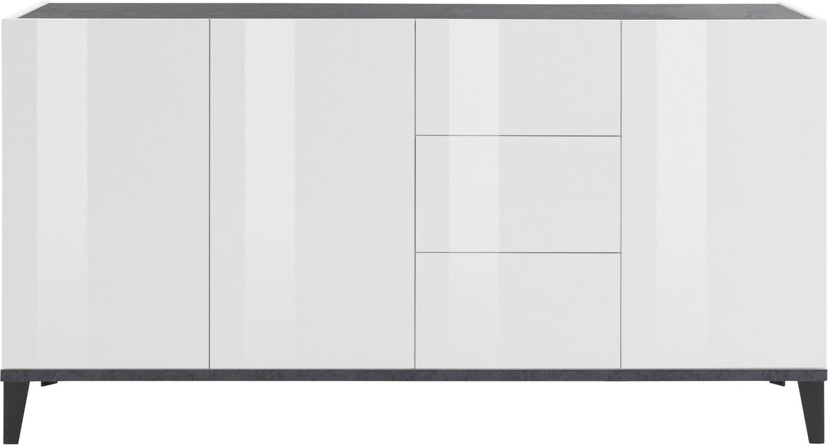 Credenza ARTEMIS bianco opaco frontale con tre ante e colonna centrale di tre cassetti