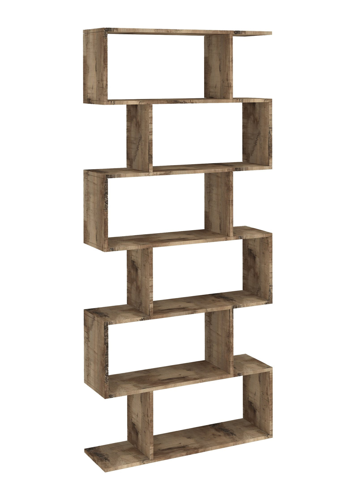 Libreria ODYSSEY effetto legno vuota vista frontale con venature e nodi visibili #colore_Effetto Legno