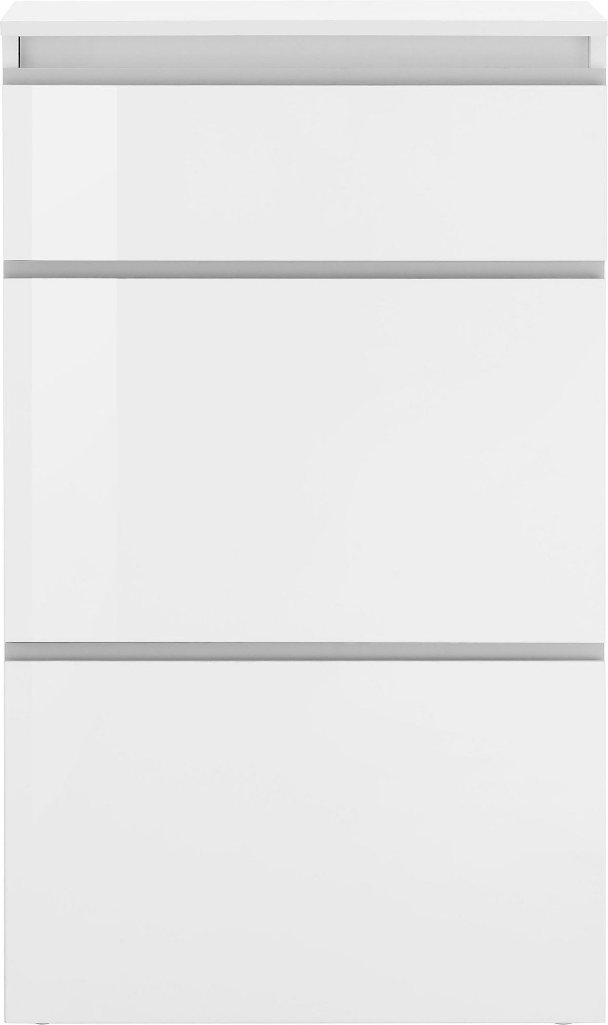 Scarpiera SATURNO bianco lucido vista frontale su sfondo bianco, tre ante #colore_Bianco Lucido