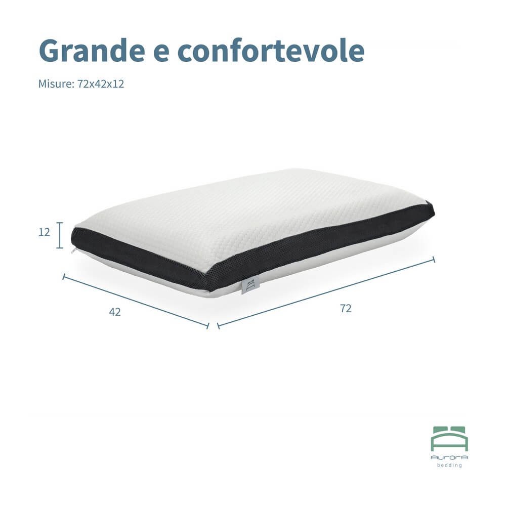 Guanciale Memory Foam NUVOLA bianco con fascia nera in rete, misure 72x42x12 cm