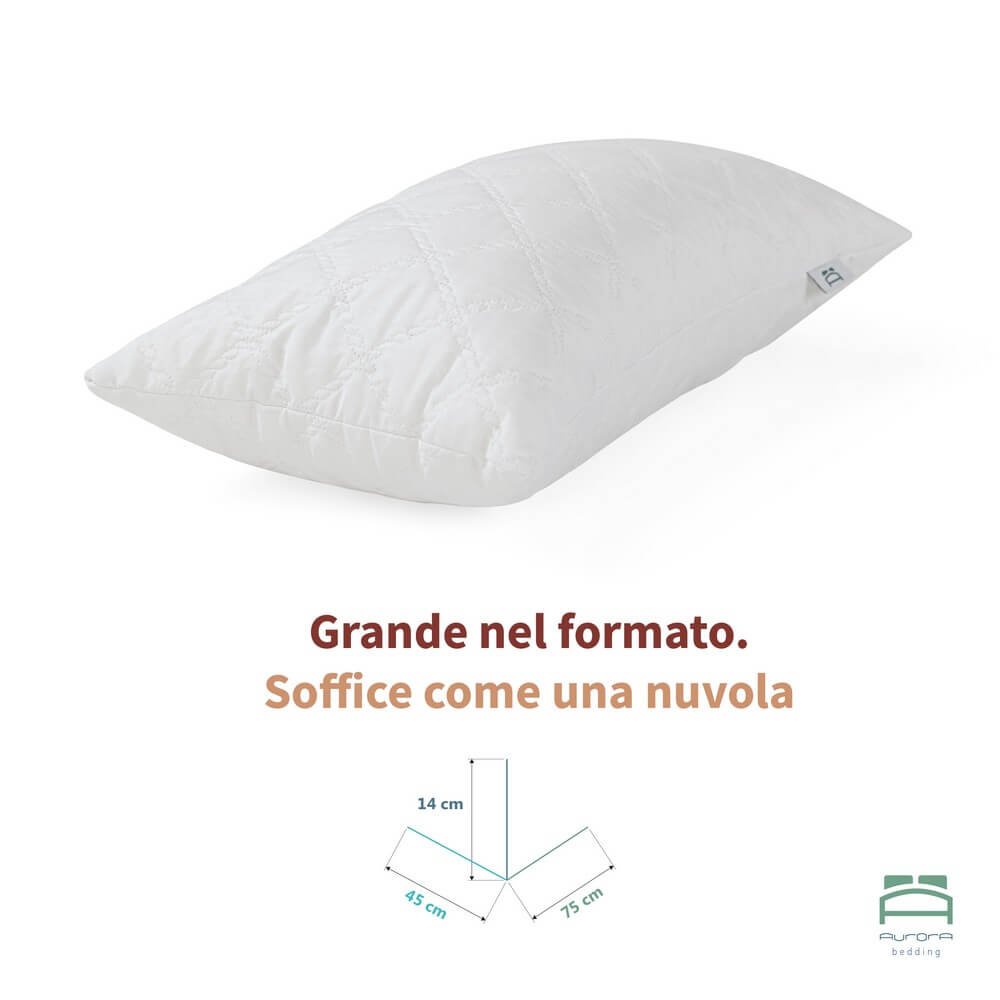 Guanciale FIOCCO bianco rettangolare su fondo bianco, vista tre quarti con cuciture a rombi
