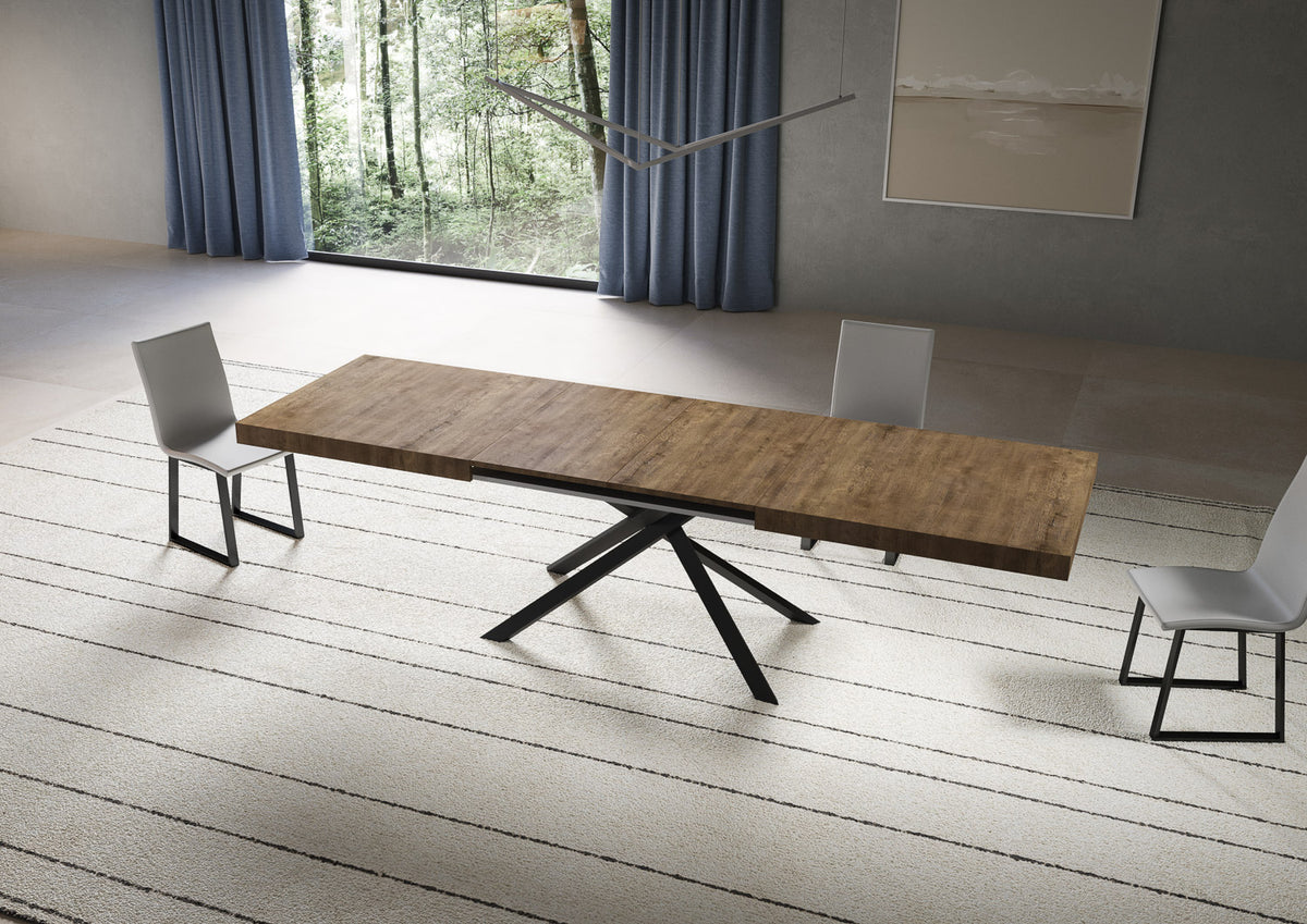 Tavolo NIKET quercia naturale allungato con fessura centrale e gambe a stella antracite #colore_Quercia Natura