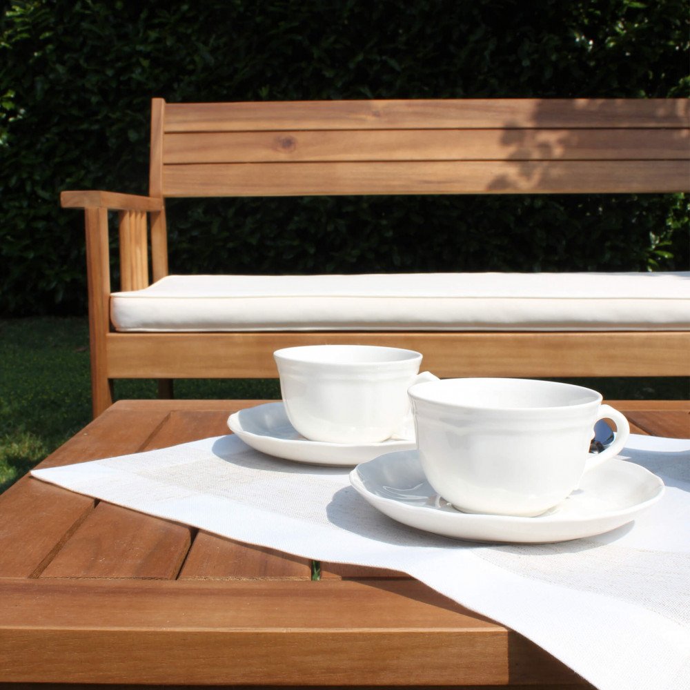 Divano da giardino AURELIO marrone chiaro con tavolino e tazzine, vista di tre quarti #colore_Marrone