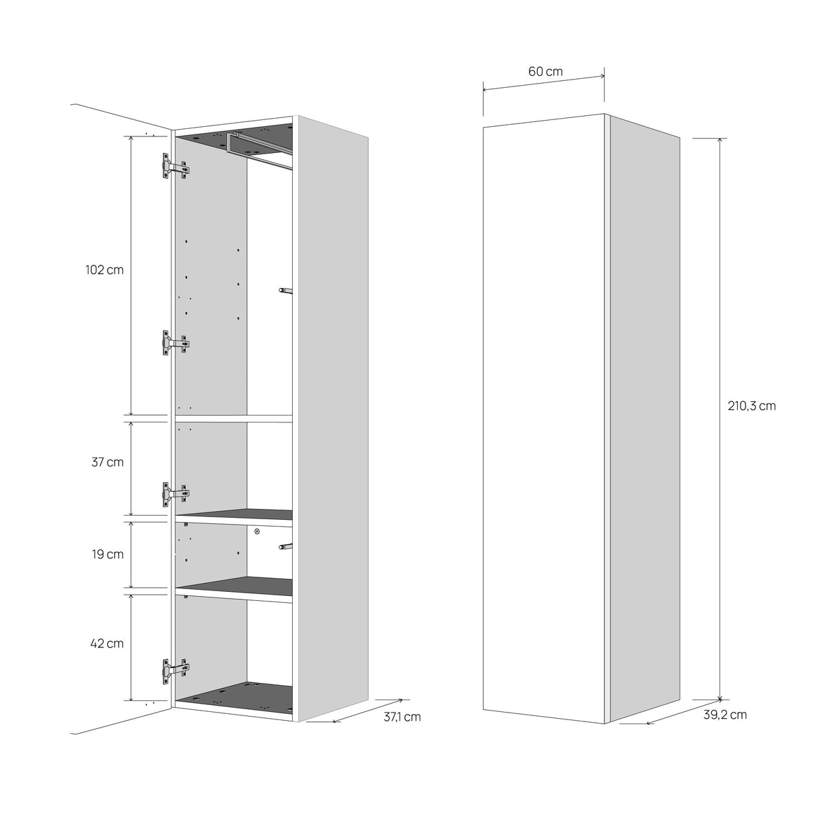 Base Colonna a terra L.60 H.210,3 P.39,2 sx-dx - ISOKA