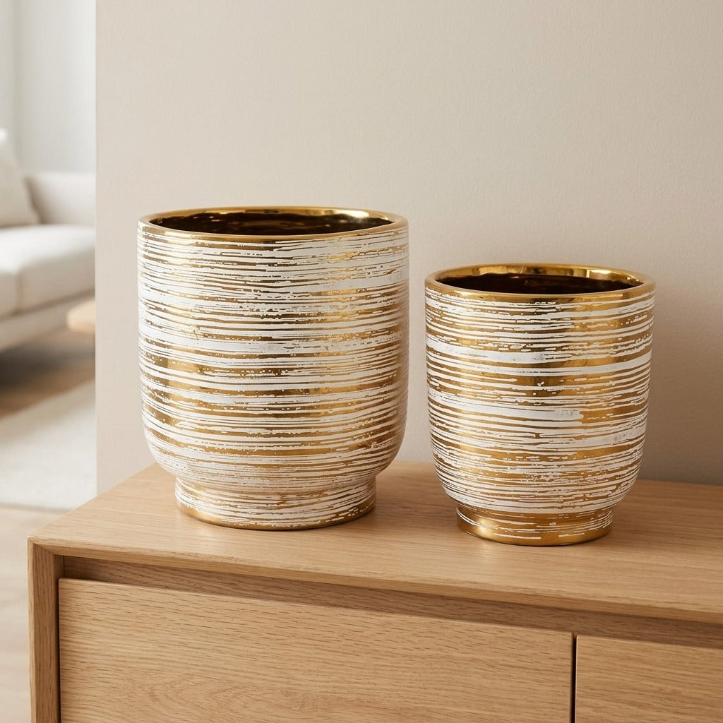 Coppia di vasi decorativi in ceramica diametro 23x24 e 17,5x19 cm - MELODY