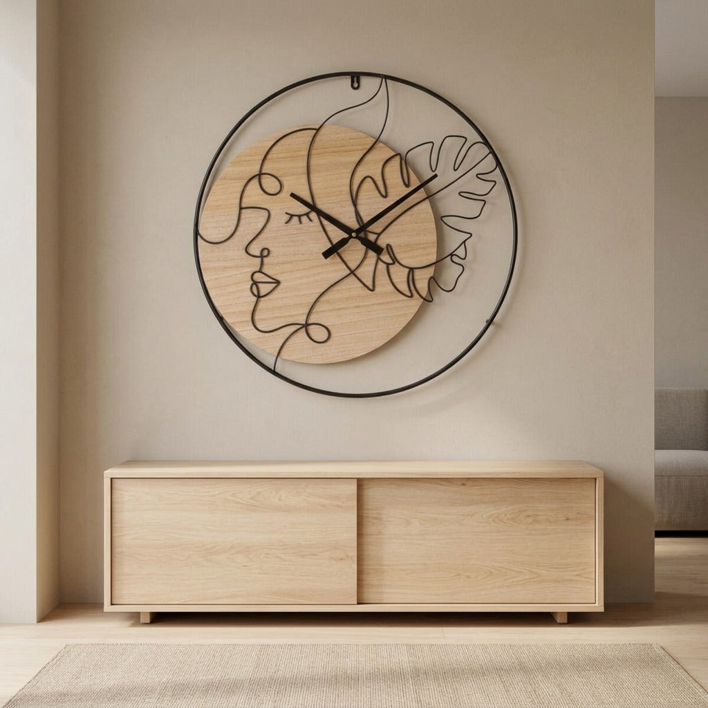 Orologio da parete rotondo in metallo e legno con foglie 60 cm - ELEGANT -B-
