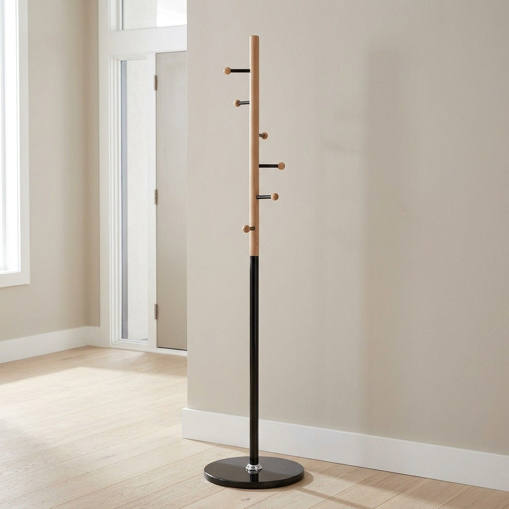 Appendiabiti da Terra in Metallo Nero e Legno Altezza 172 cm - STEP