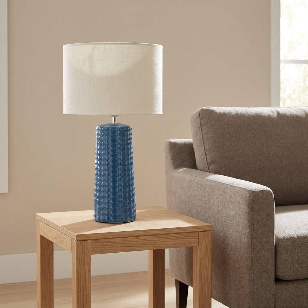 Lampada da Tavolo in Ceramica con Paralume in Tessuto - GLISS