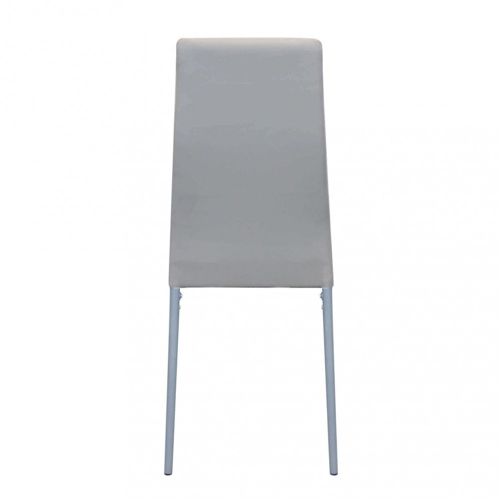 Sedia da pranzo IVY grigio chiaro vista dal retro, gambe posteriori in metallo, fondo bianco