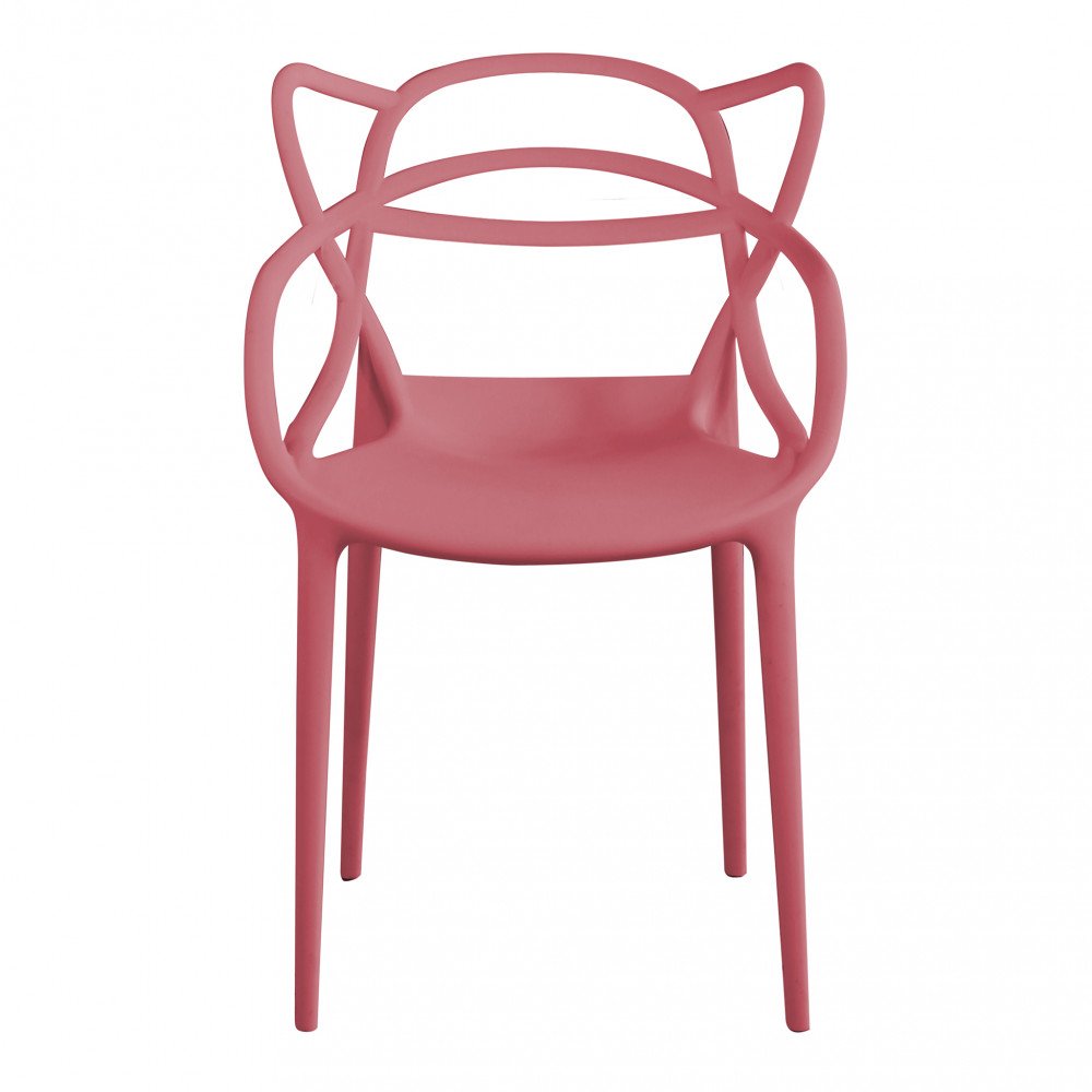 Poltroncina LILY rosa antico vista frontale con due fasce orizzontali arcuate nello schienale