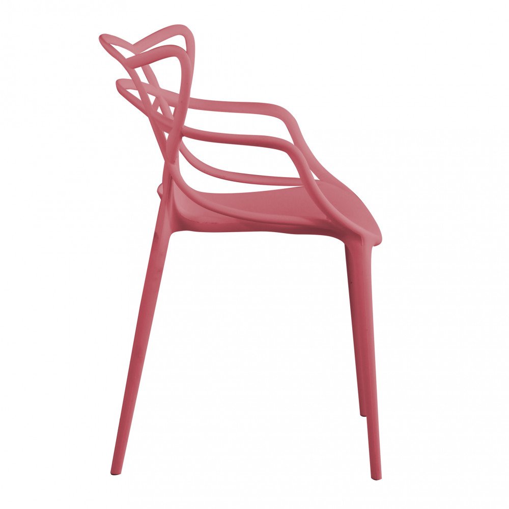 Sedia LILY rosa antico vista laterale con schienale alto a listelli curvi e intrecciati