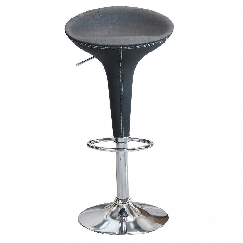 Sgabello alto LORENNE grigio visto frontalmente con corpo a tulipano e base cromata #colore_Grigio